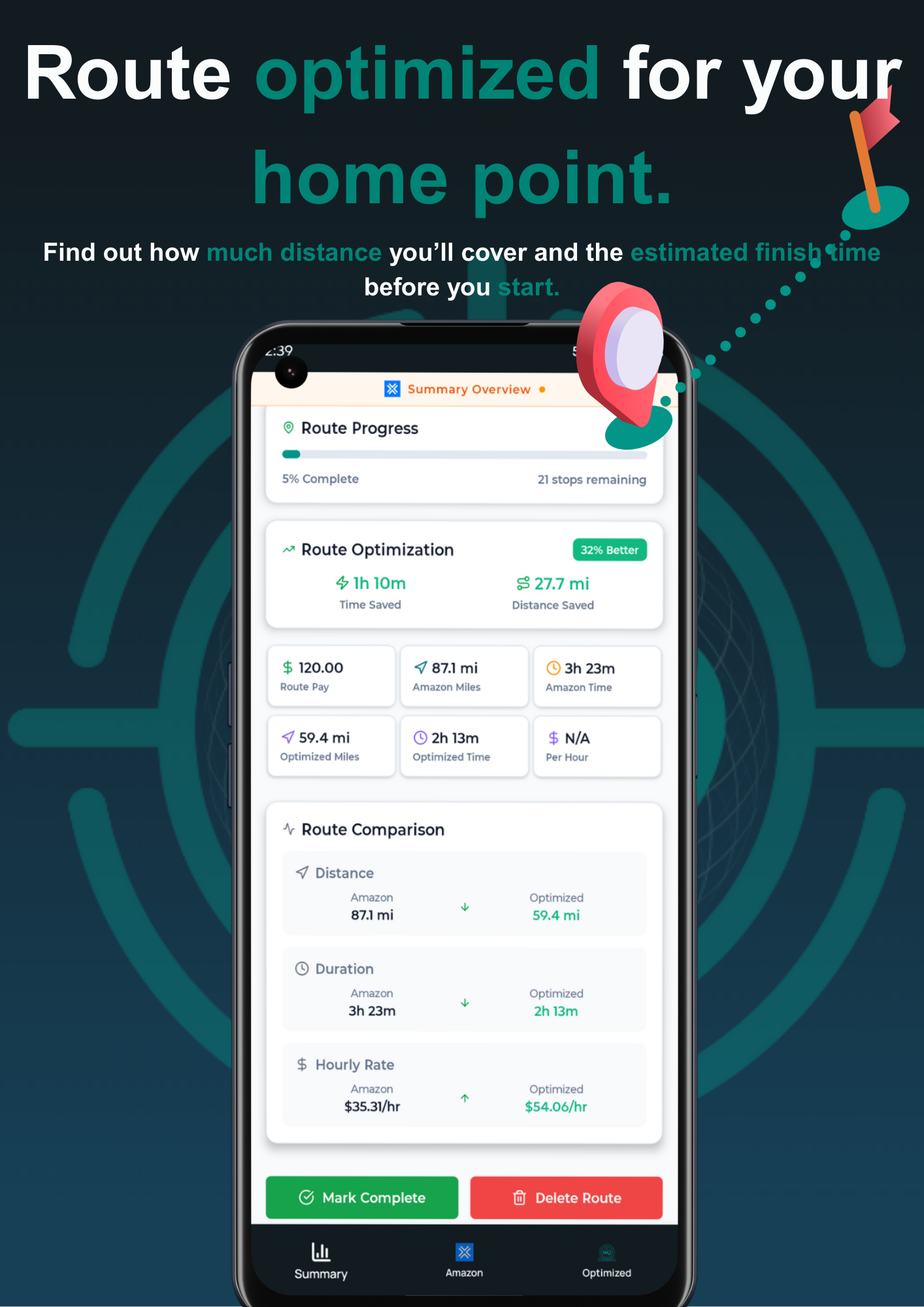 Optimized Amazon Flex delivery routes with turn-by-turn navigation and package tracking