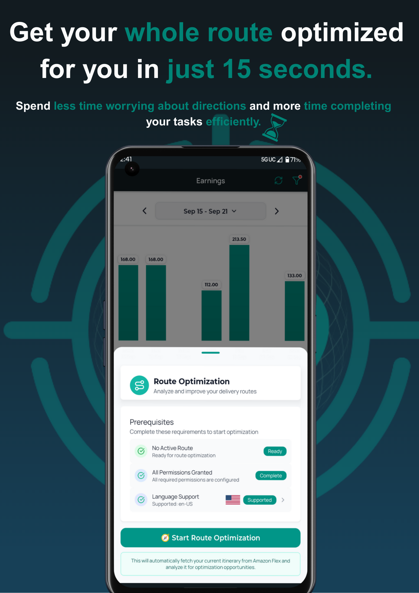 FlexBuddy route optimization showing real-time progress tracking and delivery analytics for Amazon Flex drivers
